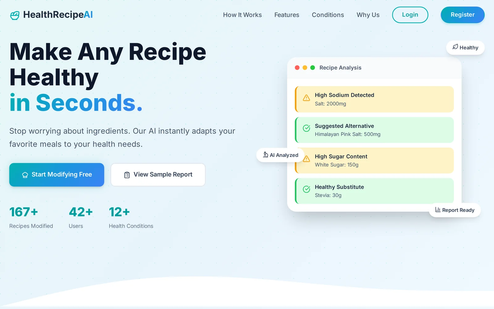 Screenshot of Health-Aware Recipe Modifier home page