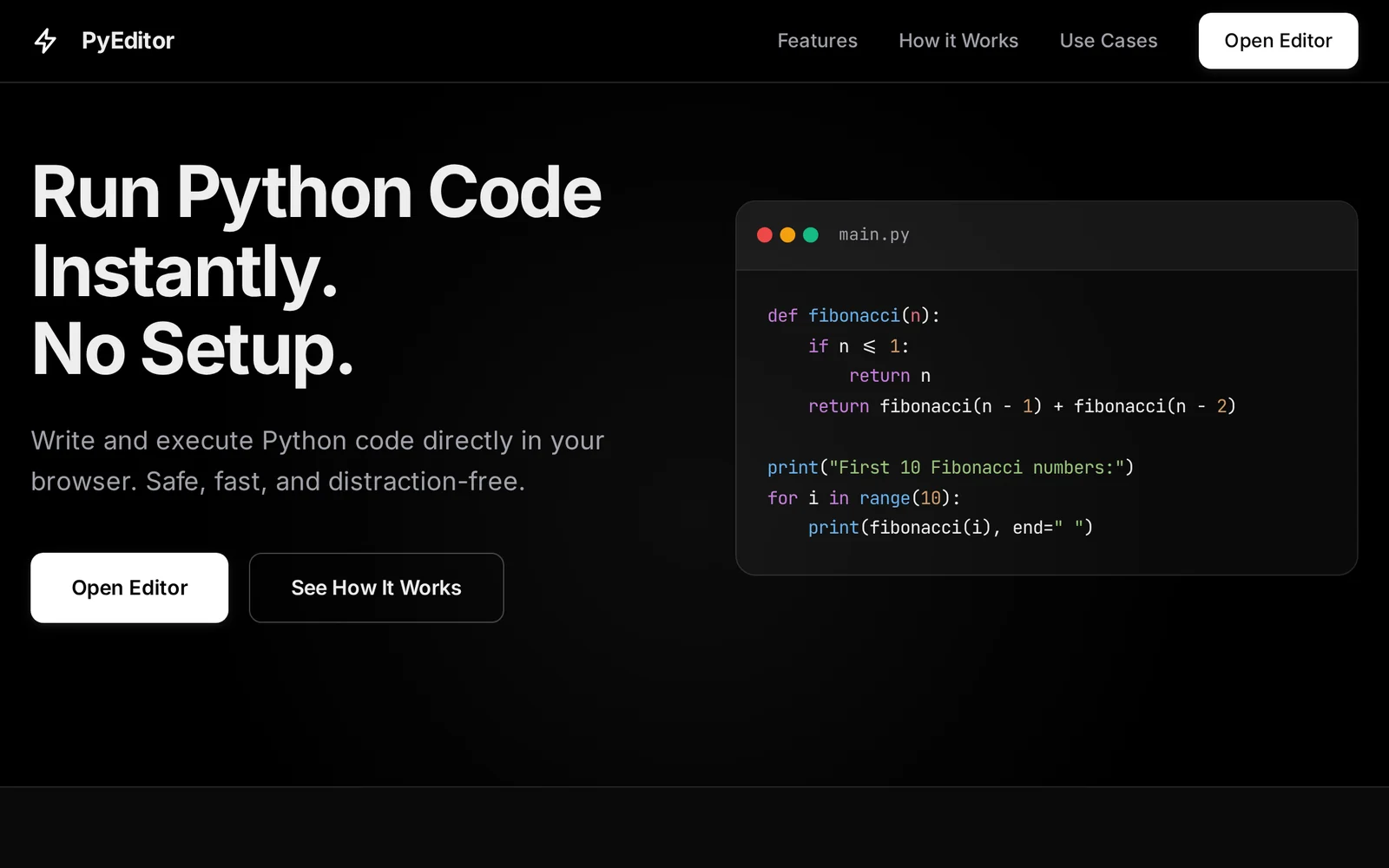 Screenshot of Online Python Code Editor home page